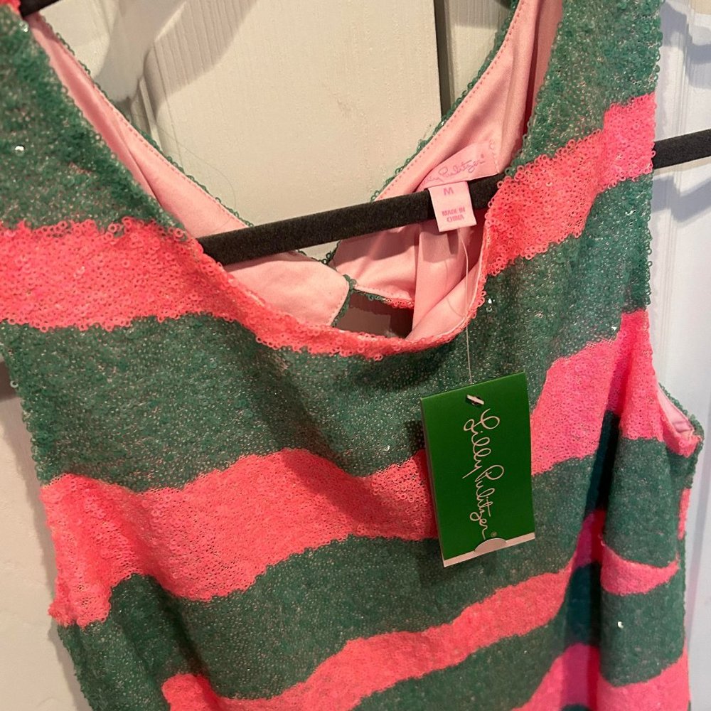 NWT New LILLY PULITZER Sequin Green Pink Striped Dressy Tank Top